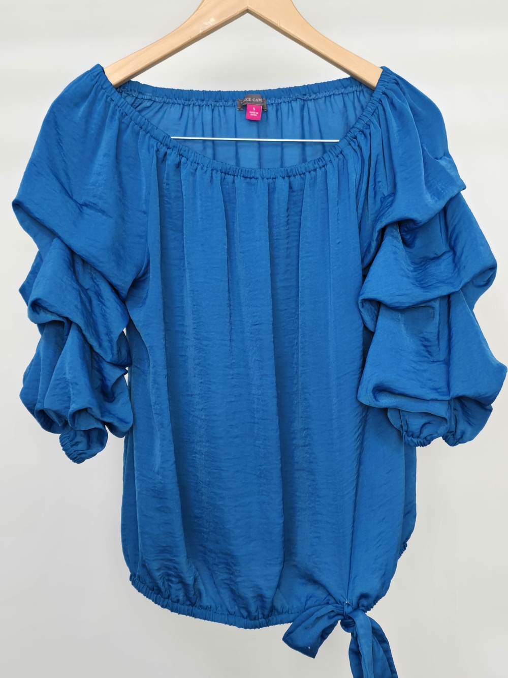Vince Camuto Teal Blue Ruffle-Sleeve Off-Shoulder Blouse - Picture 1 of 3